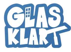 Glasklart i Halmstad AB, logga i vit och blå.